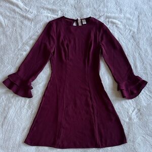 H&M Deep Burgundy Long Sleeve Dress with Ruffles